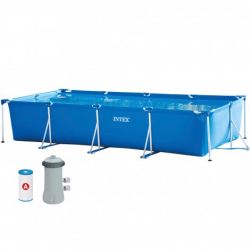 COMBO Pileta De Lona Rectangular Intex 450X220X84CM c/bomba + cobertor 25900/4 i450