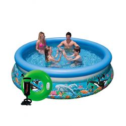 Pileta Easy Set Ocean Reef 3853 Lt. + Inflador + Flotador Inflable 24376/6 i450