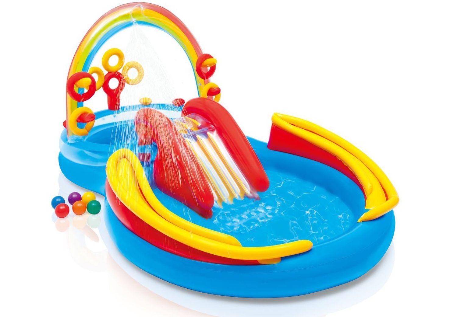 Set de Juego de agua inflable  - Play Center Inflable Rainbow   - 2.97m x 1.93m x 1.35m  Capacidad 227 Lt  Mod 19620/0