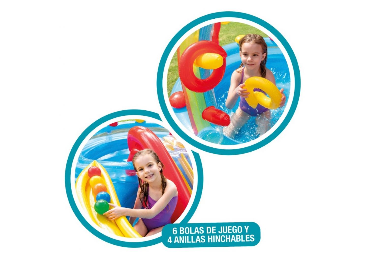 Set de Juego de agua inflable  - Play Center Inflable Rainbow   - 2.97m x 1.93m x 1.35m  Capacidad 227 Lt  Mod 19620/0