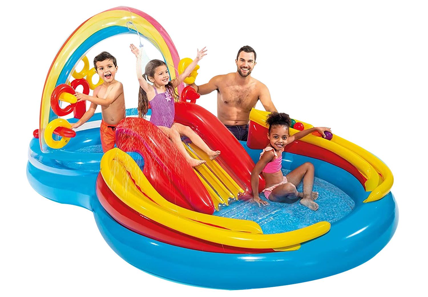Set de Juego de agua inflable  - Play Center Inflable Rainbow   - 2.97m x 1.93m x 1.35m  Capacidad 227 Lt  Mod 19620/0